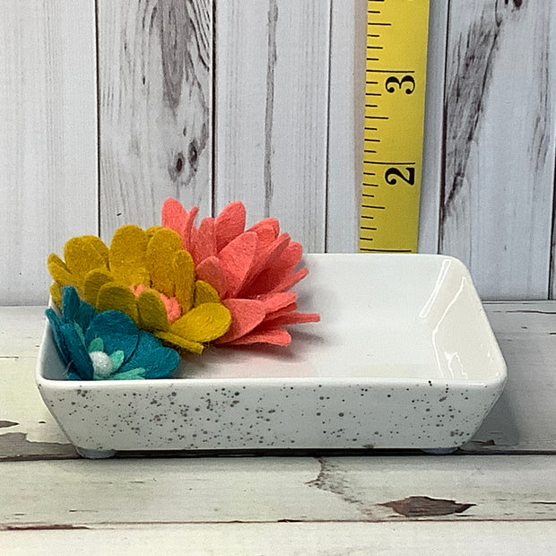 Mustard, Teal & Coral Felt Flowers/Trinket Dish by lydeen