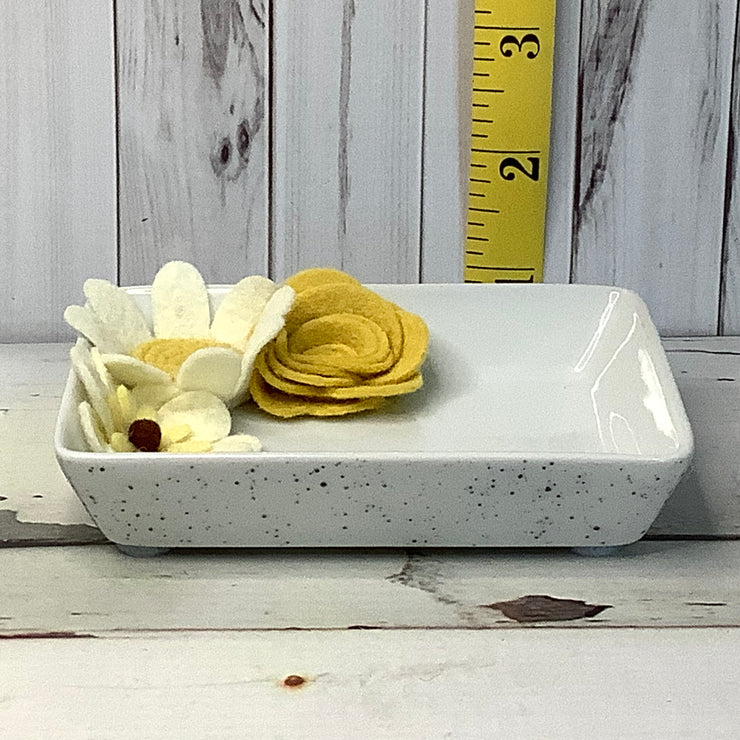 Creamy & Mustard Felt Flowers/Trinket Dish by lydeen