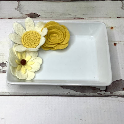 Creamy & Mustard Felt Flowers/Trinket Dish by lydeen