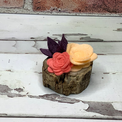 Peach & Eggplant Mini Succulent Garden on Natural Wood Base