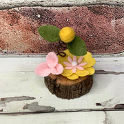 Pink & Yellow Mini Flower Garden on Natural Wood Base