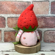 Strawberry Gnome Girl, LadyBug & Flora on Natural Wood Base