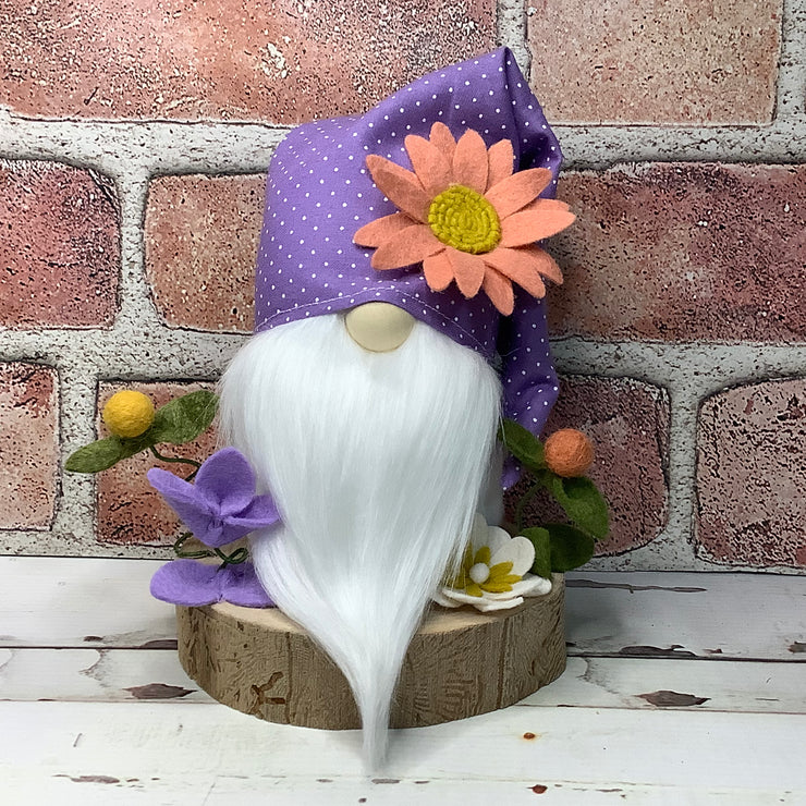 Pippin—Lavender Gnome & Flora on Natural Wood Base