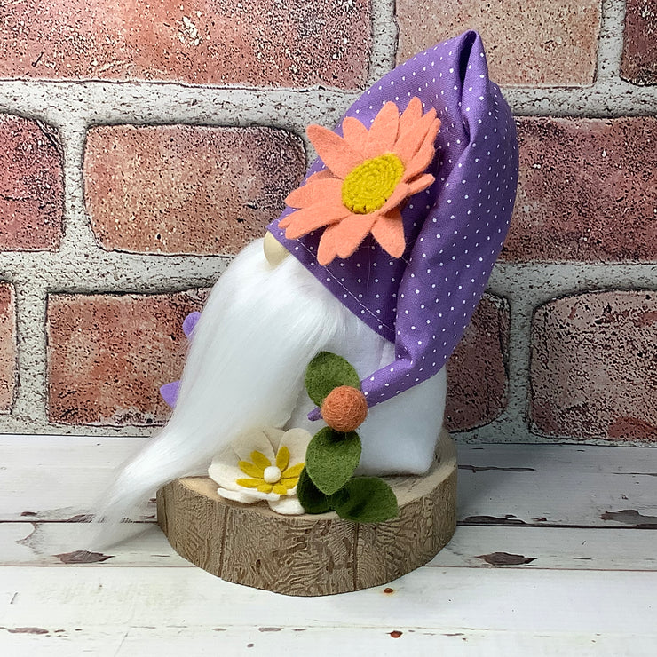 Pippin—Lavender Gnome & Flora on Natural Wood Base