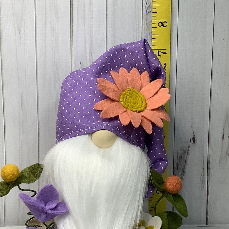 Pippin—Lavender Gnome & Flora on Natural Wood Base