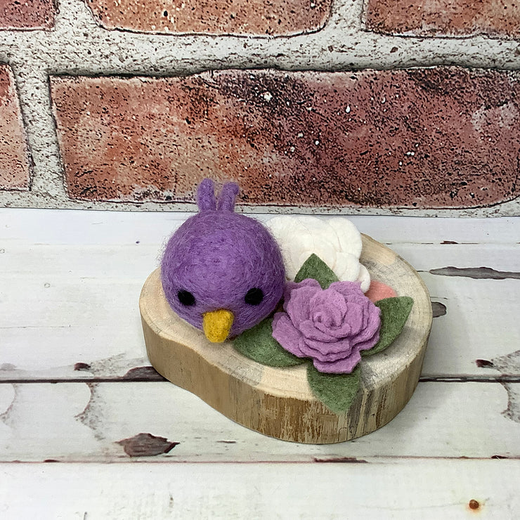 Wooly Lavender Birdy & Flora on Natural Wood Base