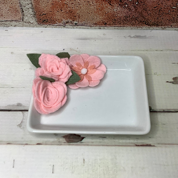Pink Felt Flowers/Trinket Dish by lydeen