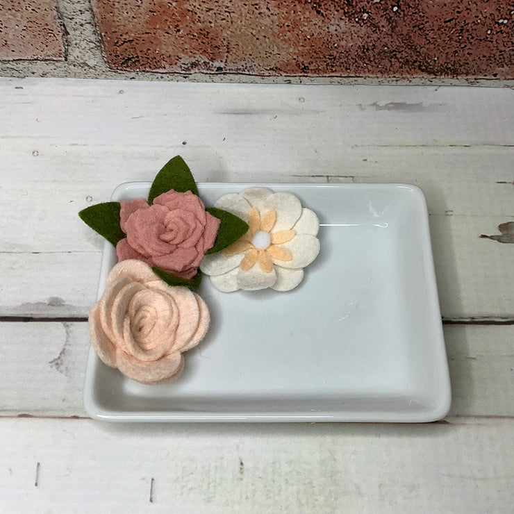 Blush & Pale Peach Felt Flowers/Trinket Dish by lydeen