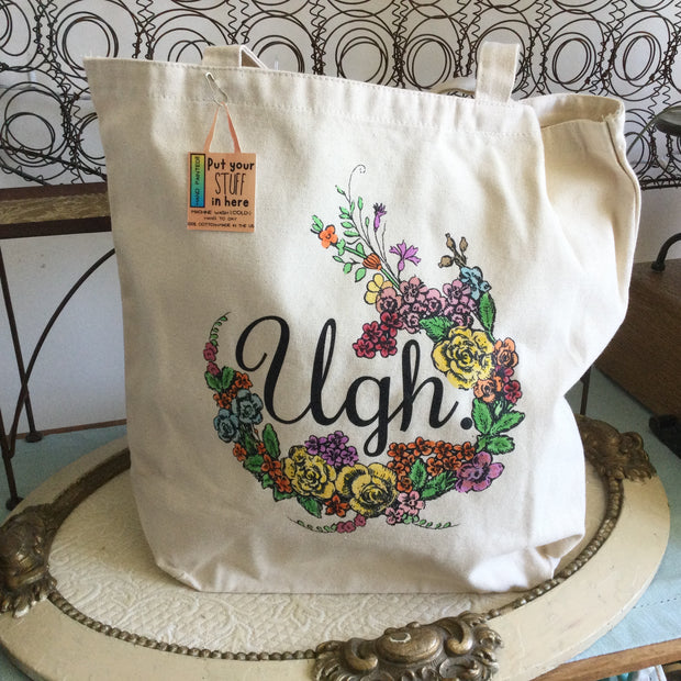 Ugh with Florals - Farmer's Market Tote Bag Hand Painted by lydeen
