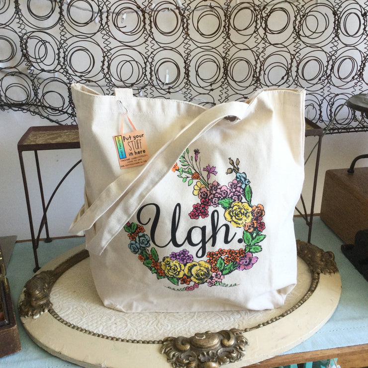 Ugh with Florals - Farmer's Market Tote Bag Hand Painted by lydeen