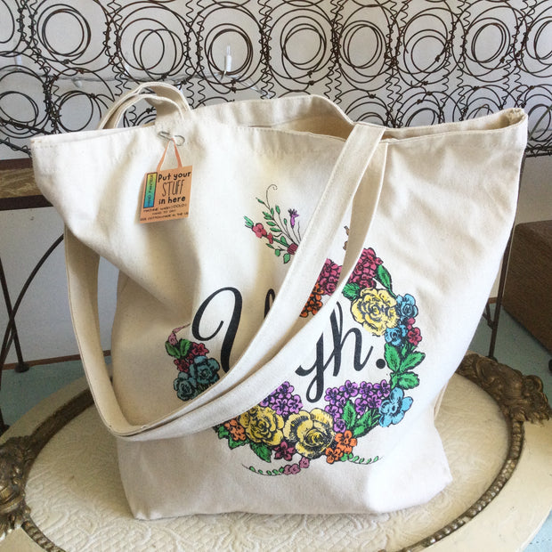 Ugh with Florals/Farmer's Market Tote Bag :: Hand Painted by lydeen