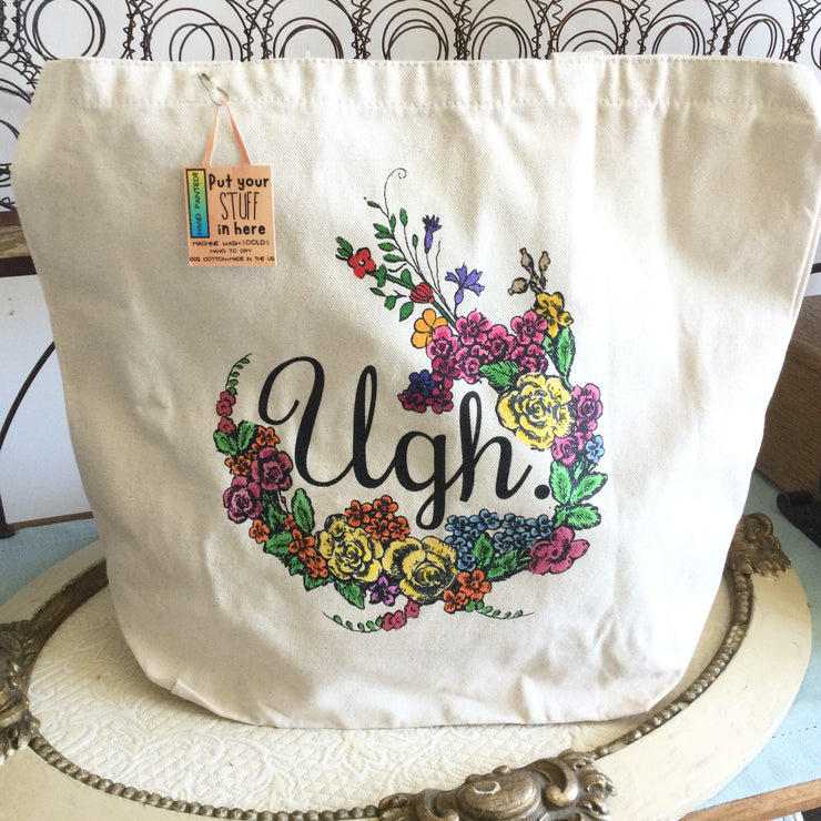 Ugh with Florals/Farmer's Market Tote Bag :: Hand Painted by lydeen