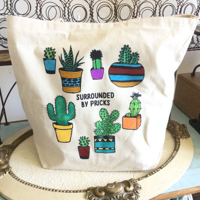 Surrounded by Pricks-Multicolored/Farmer's Market Tote Bag :: Hand Painted by lydeen