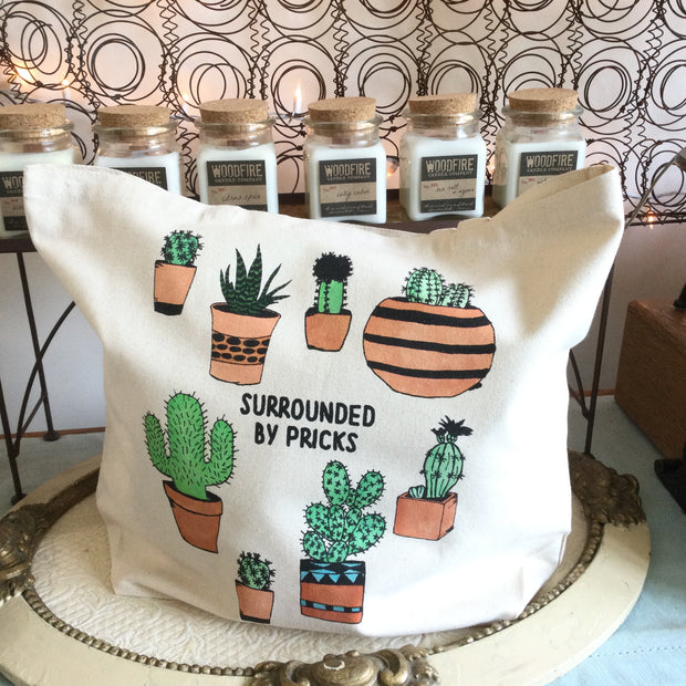 Surrounded by Pricks-Terra Cotta/Farmer's Market Tote Bag :: Hand Painted by lydeen