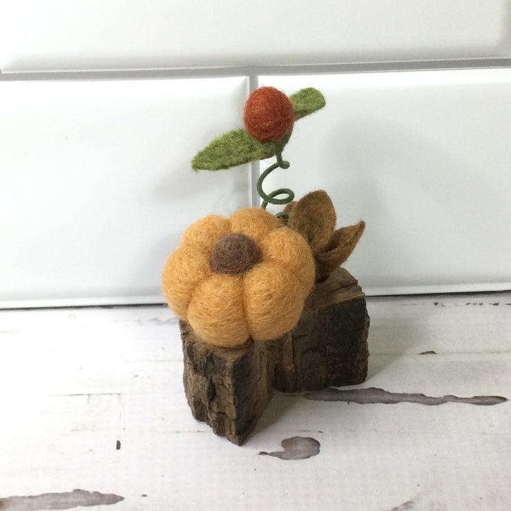 Wooly Pumpkin/On Mini Tree Stump by lydeen