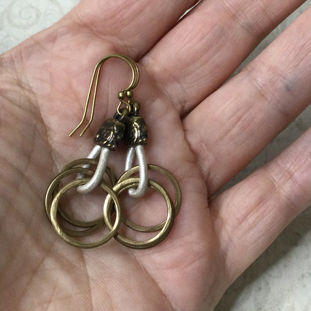 Rooney/Leather & Metal Hoops Brass Earrings :: More Color Options