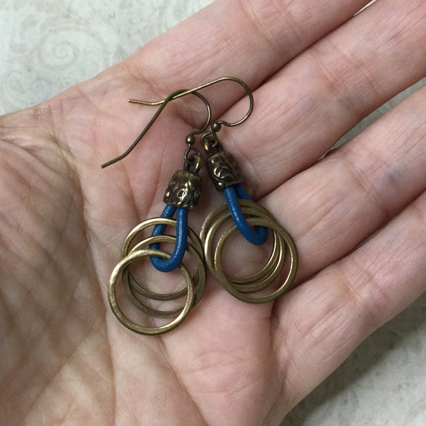 Rooney/Leather & Metal Hoops Brass Earrings :: More Color Options