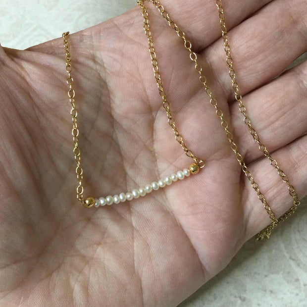 Finn/16” & 18” Pearl Bar Gold Necklace