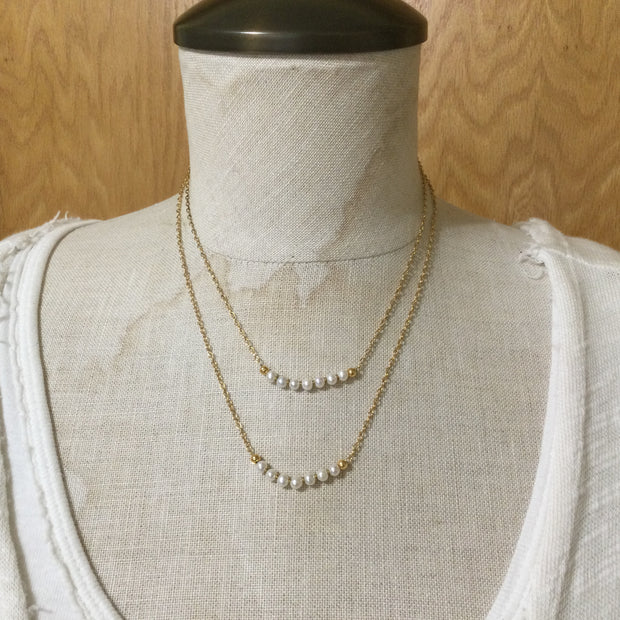 Harper/16” & 18” Pearl Bar Gold Necklace