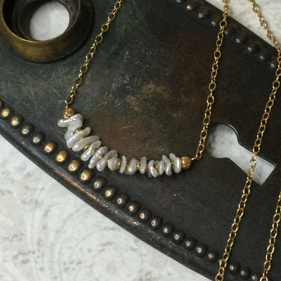 Kitty/16” & 18” Keshi Pearl Bar Gold Necklace