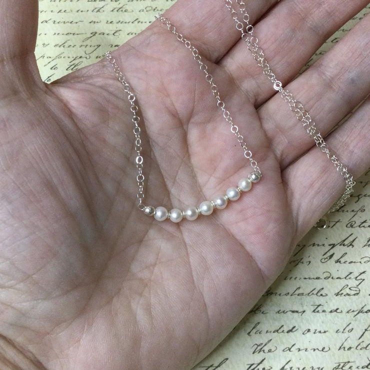 Daphne/16” & 18” Pearl Bar Silver Necklace