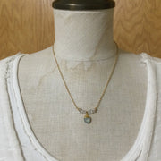 Isabella/18” Herkimer Diamond & Seafoam Chalcedony Gold Necklace