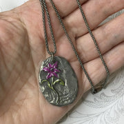 Lucia/18” Handpainted Floral Pendant Sterling Silver Necklace