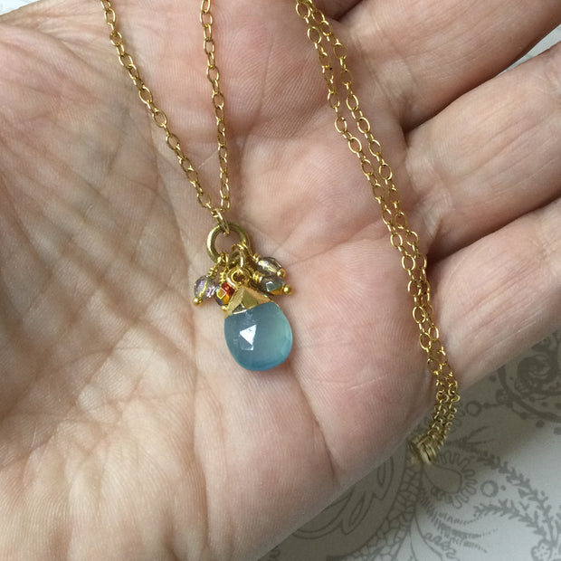 Quinn/20” Santorini Blue Chalcedony & Gold Necklace