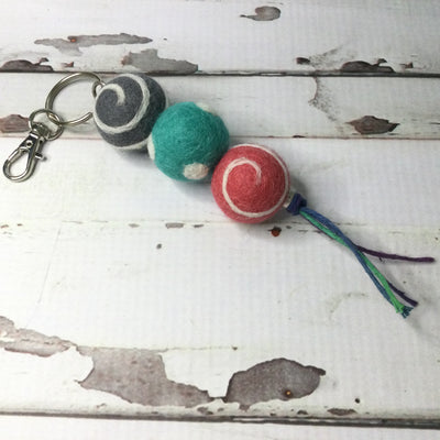 Wooly Buds KeyChain :: Grey/Teal/PinkCoral