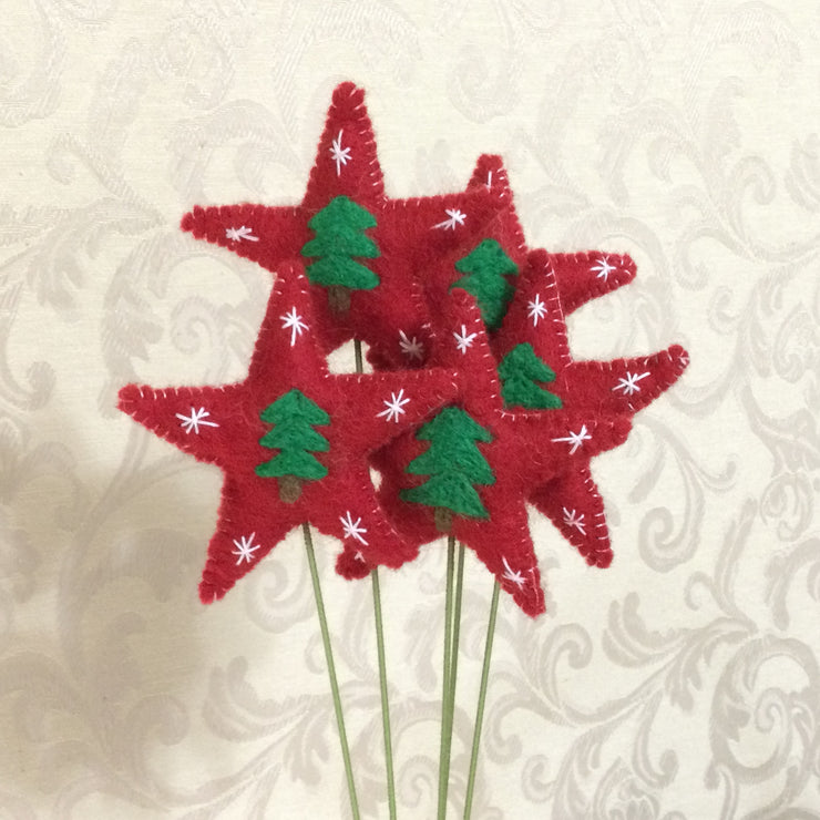 Wooly Red Christmas Star on 18" Stem/Christmas