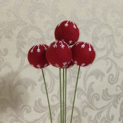 Wooly Red Snowflake Ball on 18" Stem/Christmas