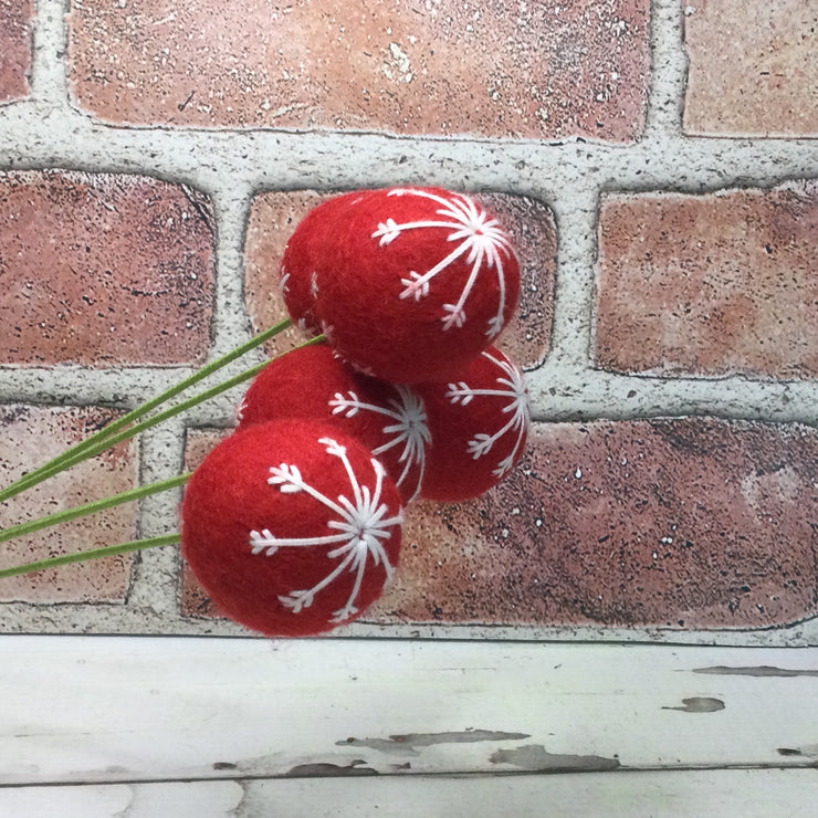 Wooly Red Snowflake Ball on 18" Stem/Christmas