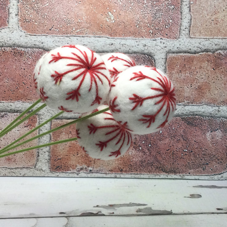 Wooly White Snowflake Ball on 18" Stem/Christmas