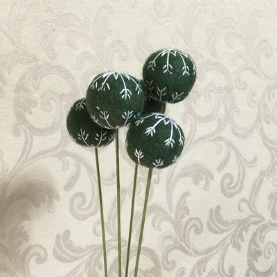 Wooly Green Snowflake Ball on 18" Stem/Christmas