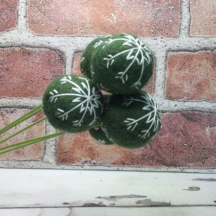 Wooly Green Snowflake Ball on 18" Stem/Christmas