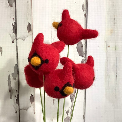 Birdy-CARDINAL/Wool Buddy on 18" Stem