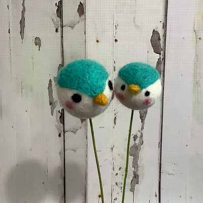 Birdy-Cream with Turquoise/Wool Buddy on 18" Stem :: 2 Sizes Available