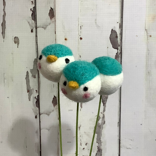 Birdy-Cream with Turquoise/Wool Buddy on 18" Stem :: 2 Sizes Available