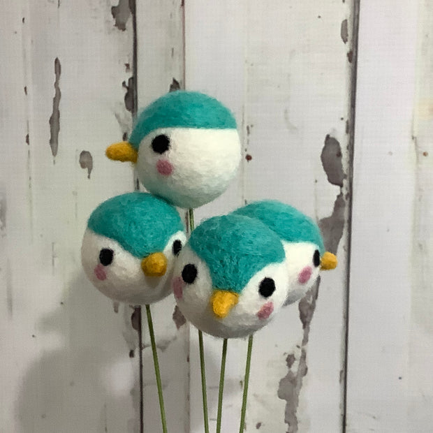Birdy-Cream with Turquoise/Wool Buddy on 18" Stem :: 2 Sizes Available