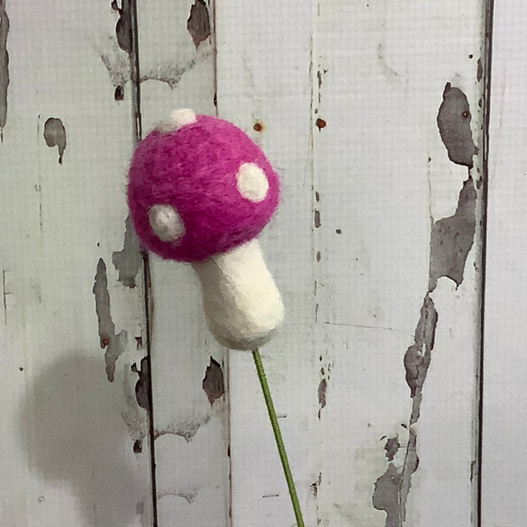 Mushroom-Raspberry/Wool Buddy on 18" Stem