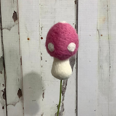 Mushroom-Baby Pink/Wool Buddy on 18" Stem