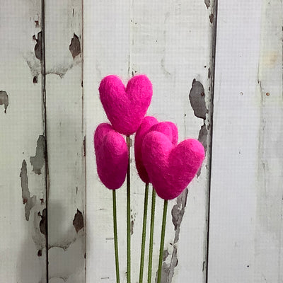 Heart-Hot Pink/Wool Buddy on 18" Stem