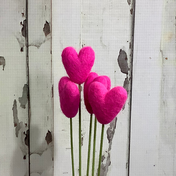 Heart-Hot Pink/Wool Buddy on 18" Stem