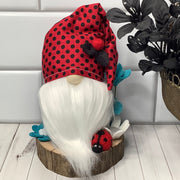 Moxie-LadyBug Gnome & Flora on Natural Wood Base
