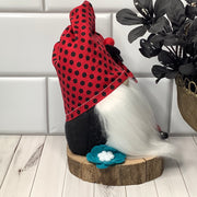 Moxie-LadyBug Gnome & Flora on Natural Wood Base