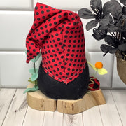 Dot-LadyBug Gnome & Flora on Natural Wood Base