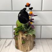 Poison Apple & Bat with Flora on Natural Wood Base/Halloween