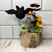 Poison Apple & Bat with Flora on Natural Wood Base/Halloween