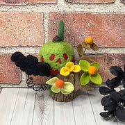 Poison Apple & Bat with Flora on Natural Wood Base/Halloween