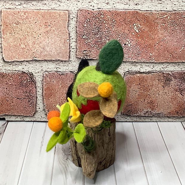 Poison Apple & Bat with Flora on Natural Wood Base/Halloween